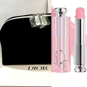 🆕Dior bundle Addict Lip Glow Actual size 
with Dior Black velvet Pouch